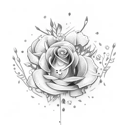A Sword Piercing Through A Bouquet Of Flowers