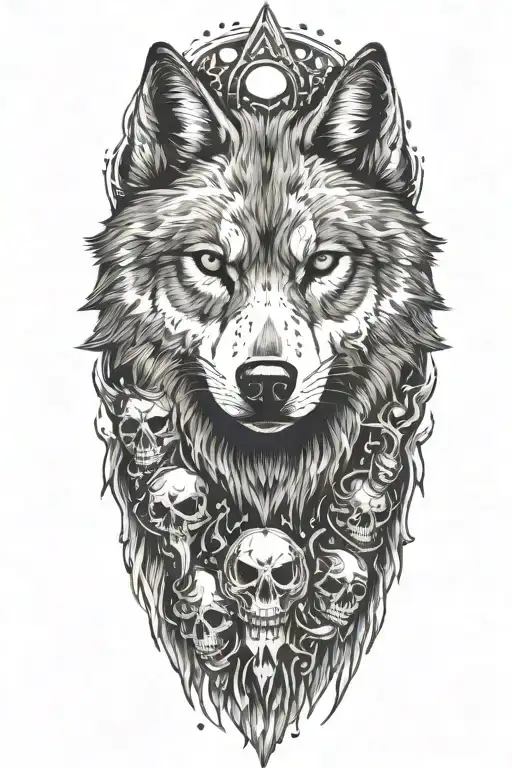Wolf With Skulls Surrounded