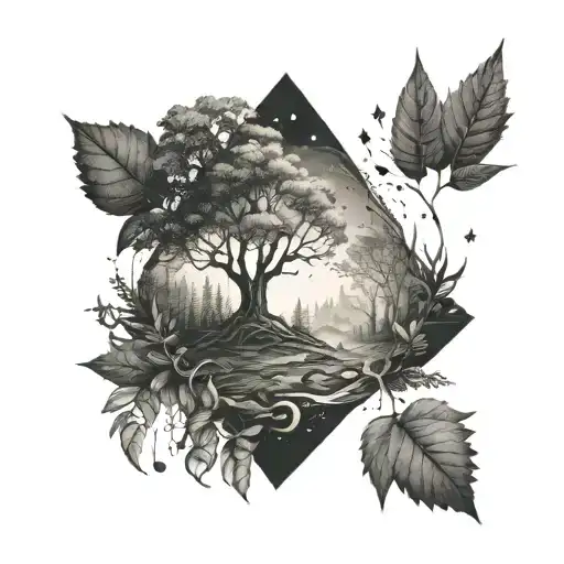 A Mystical Forest Scene With Hidden Plant Symbols Representing Growth And Knowledge