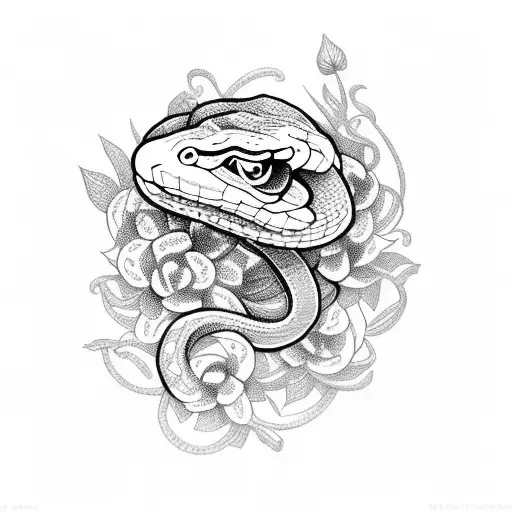 Snake With Flowers In The Background