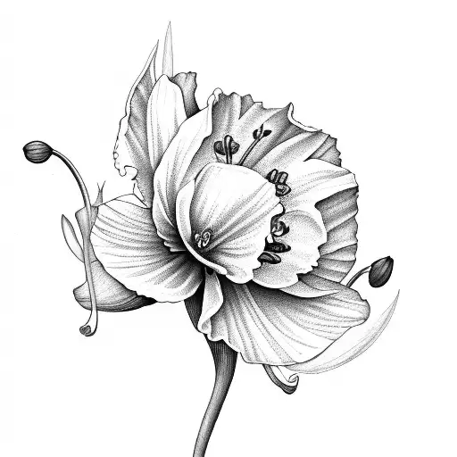 Daffodil Flower With Lily Flowers And Poppy Flowers Black And White Shaded