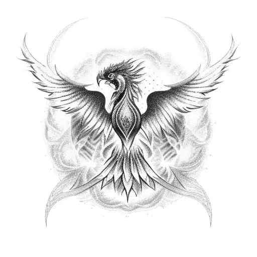 A Dotwork Tattoo Of A Phoenix Made Up Of Intricate Computer Code