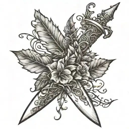 A Fantasy Dagger With Leaves And Vines Wrapping Around The Dagger