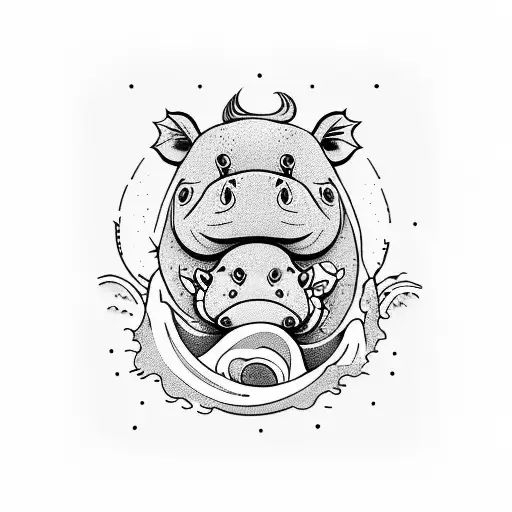 Ukiyo Baby Hippo With A Wave Backgroup