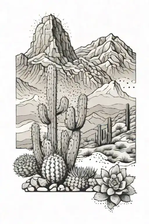 Sandia Mountains With Cactus Growing
