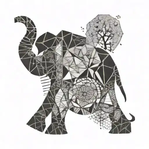 Nature Symbols Incorporated With Geometric Shapes Forming An Elephant
