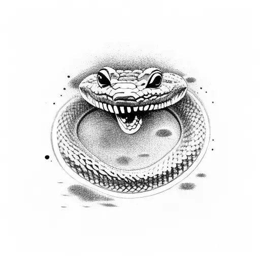 A Snake That Has His Mouth Open Rolled Around A Road With His Mouth Open Eating A Minimalistic Sun