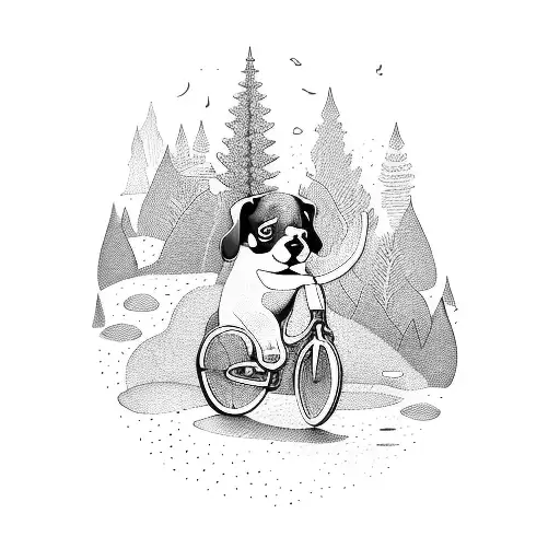 A Joyful Ride On A Bicycle Through A Forest Filled With Puppies