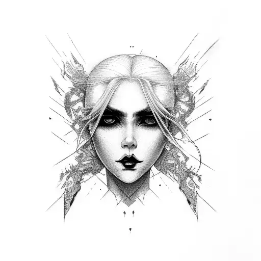 White Goth Girl With White Hair And With A Bandage On His Eyes With A Scratch On Left Eye