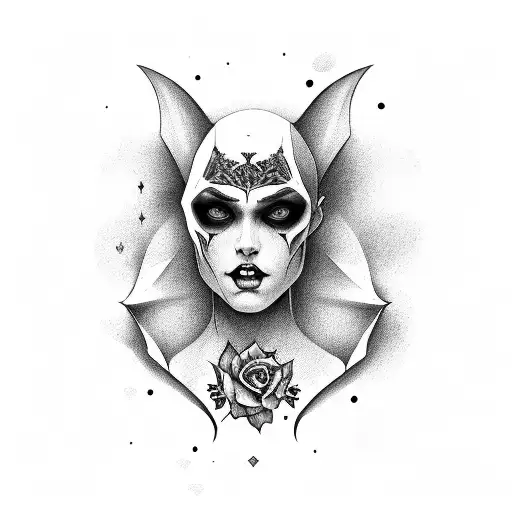 A Portrait Of A Mysterious Figure With Gothic Elements Like Bats And Roses