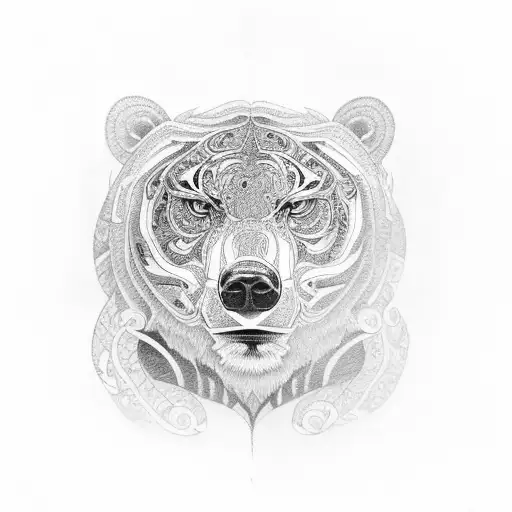 An Intricate And Detailed Tattoo Showcasing A Bear And Tiger Intertwined In A Mesmerizing Pattern