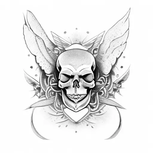 Skull Butterfly With Dagger Behind The Middle Of It