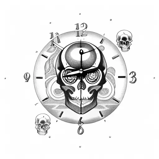 Skull With Clock For Eye