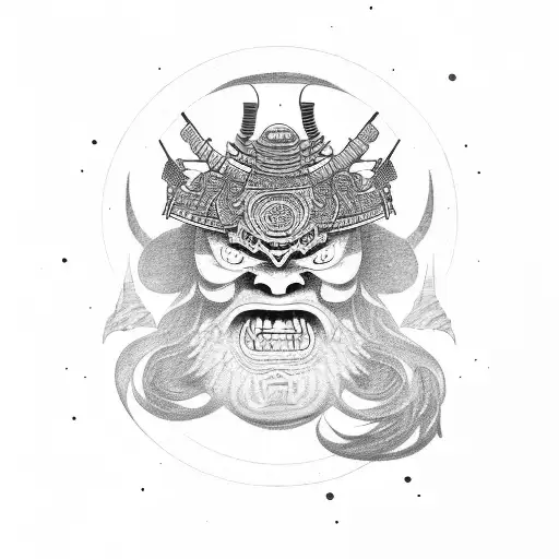 Samurai With Oni And All Seeing Eye
