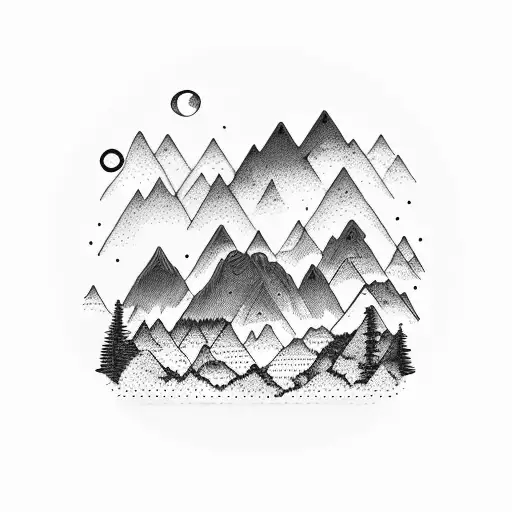 Mountain Scene With Saturn Rings Rising