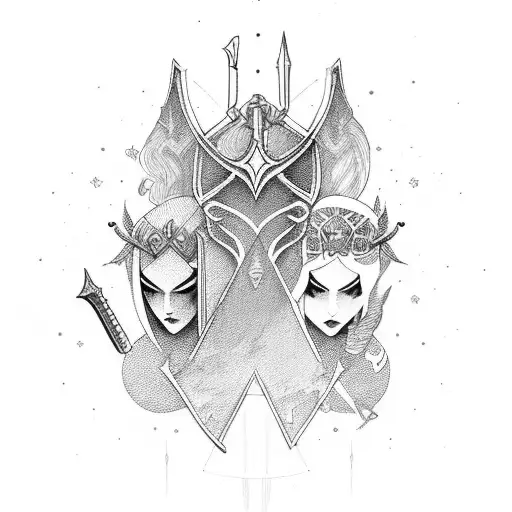 Path Shaped Like Sword With Four Female Warriors