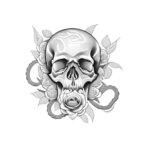 Skull With Roses And Snakes