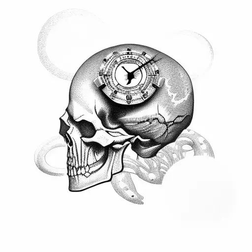 Skull With Clock For Eye