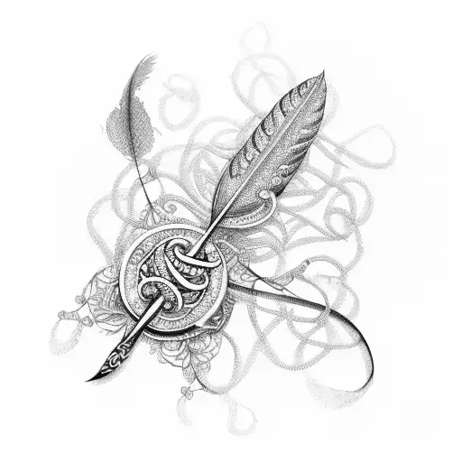 A Detailed Depiction Of A Rosary Intertwined With Delicate Bird Feathers