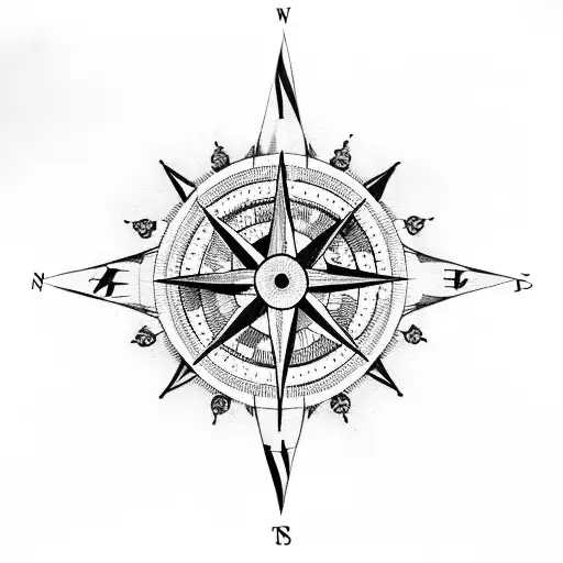 Compass With Roses And Skull