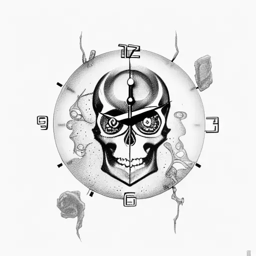 Skull With Clock And Dripping Blood