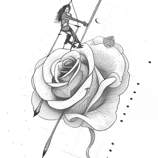 Indian Aiming An Arrow Surrounded By Roses
