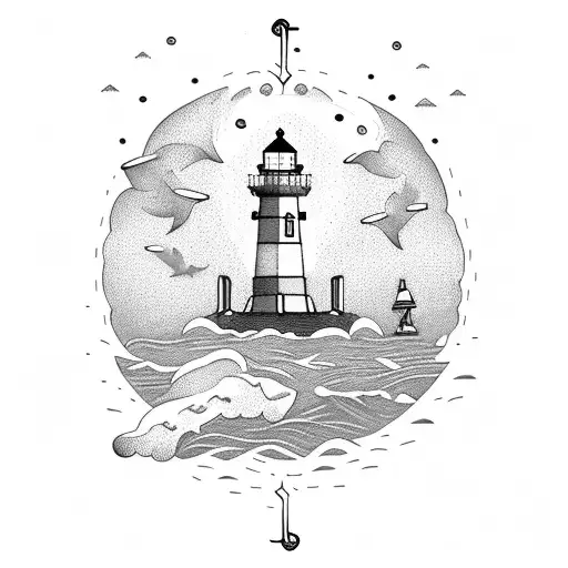 Anchor With Girl With Lighthouse With Airplane