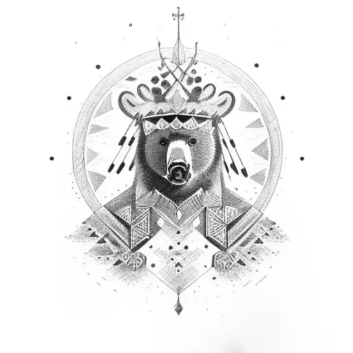 Man With Black Bear Headdress And Mustache