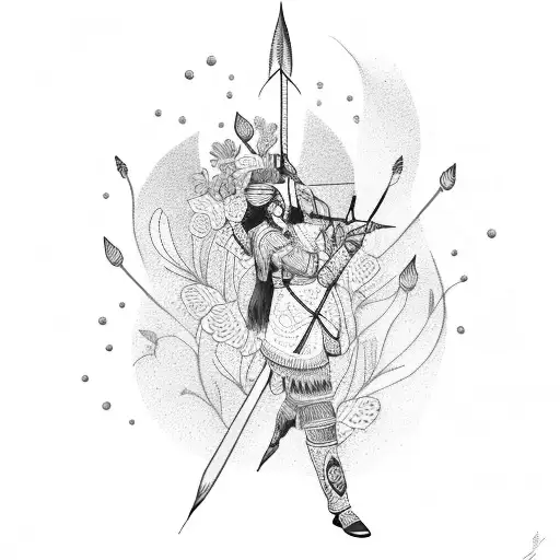 Indian Aiming An Arrow Surrounded By Flowers