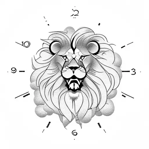 Lion With Open Mouth With Clock In Its Mouth Wit Hydrangea Around It