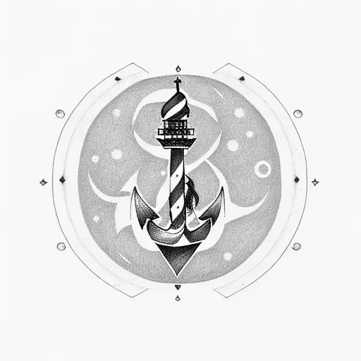 Anchor With Girl Face With Lighthouse