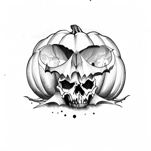Pumpkin With Bat Skulls And Ghosts