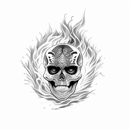 Skeleton Walking Through A River Of Fire