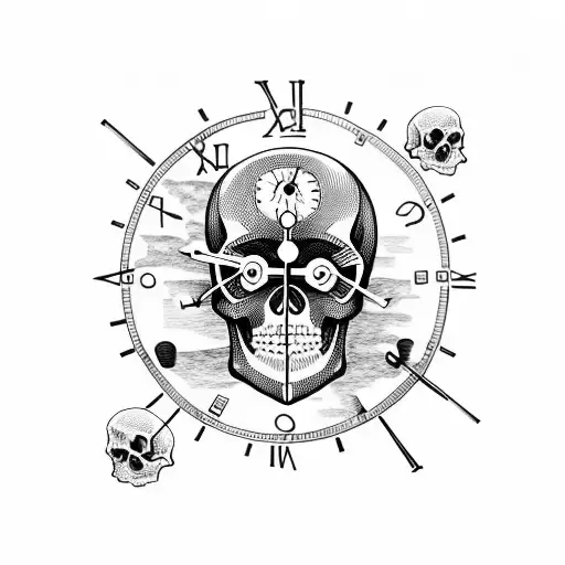 Skull With Clock For Eye