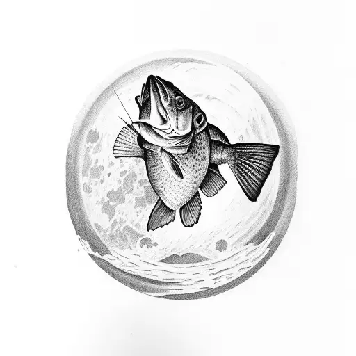 Largemouth Bass Jumping Out Of The Water And The Moon Is A Clock Reflecting Off The Water