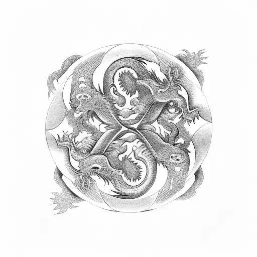 Chinese Dragon Intertwined With Scottish Lion In Yin Yang