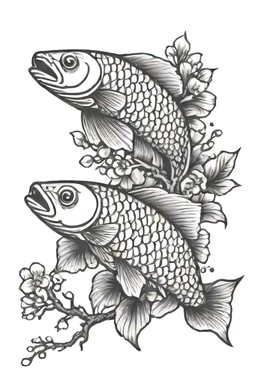 A Feminine Arowana And Sakura Tree Branch