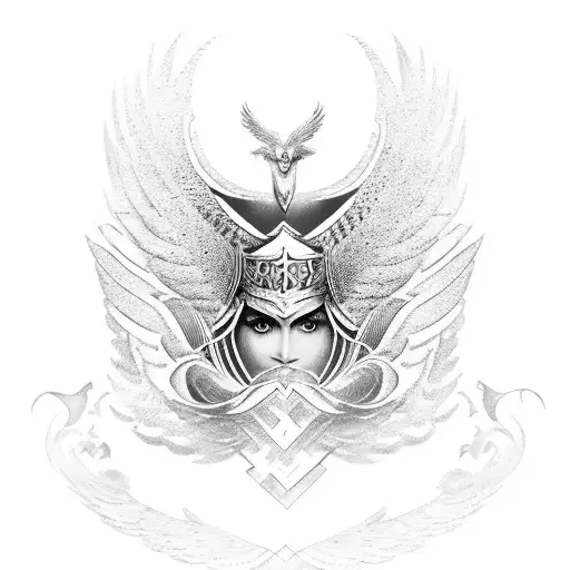 Valkyrie Symbol With Feathered Wings And The Norse Run For Father And Daughter In The Center