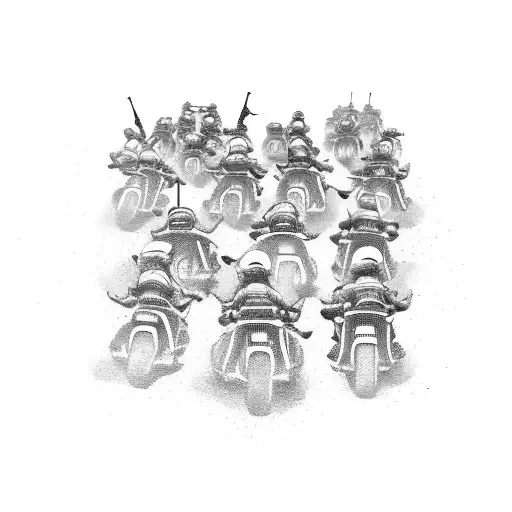 A Group Of Motorcycles Forming A Formation Resembling A Military Squad