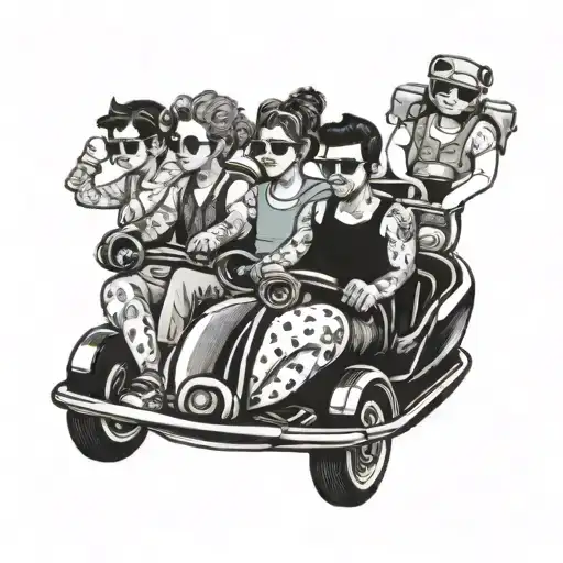 A Group Of Friends Riding Bumper Cars At An Amusement Park