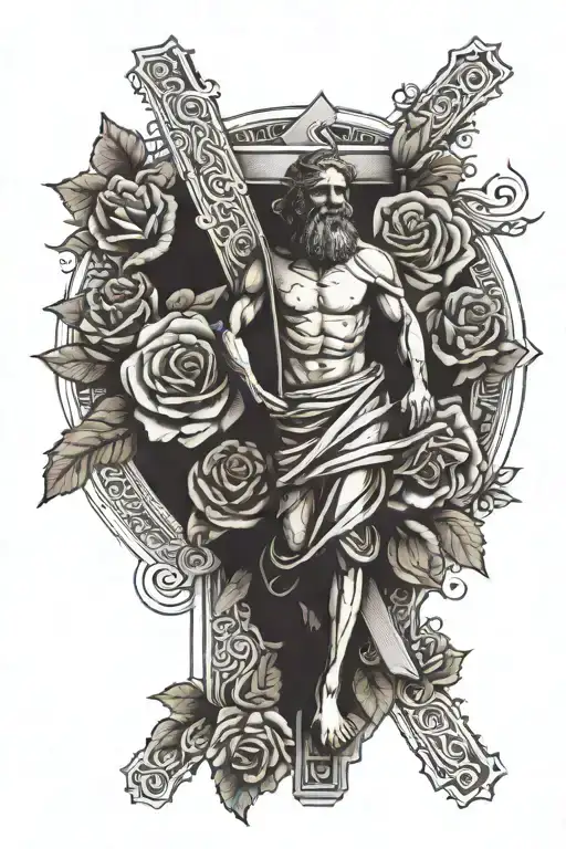 Rose Background With God Walking With A Cross On His Back