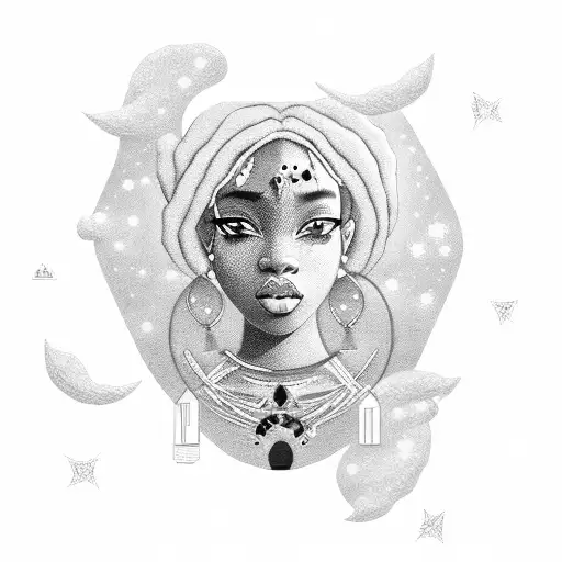 An Ethereal Black Girl Surrounded By Constellations And Floating Dollar Bills