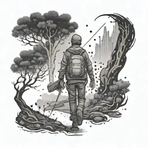 Design A Tattoo Of A Person Walking Through A Fantasy World Inspired By Gaming
