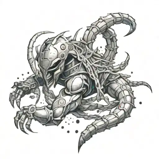 A Scorpion Warrior From An Anime Series In A Dynamic Pose Tattoo Design