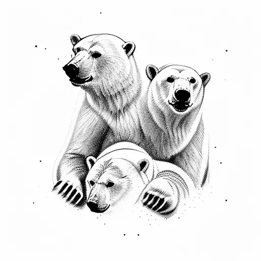 3 Polar Bears Looking At Sky With Arevakhach Symbol In Background