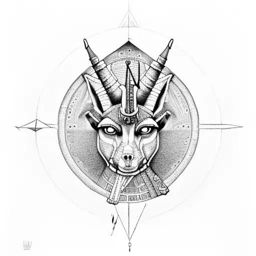 Anubis With Ankh And All-seeing Eye Of Ra Inside Pyramid
