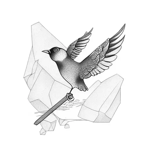 Bird Flying Holding Stones