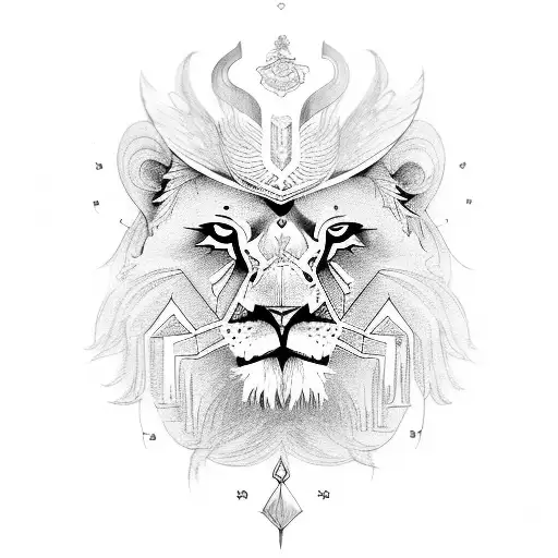 Lion With Owl And Justice And Lotus