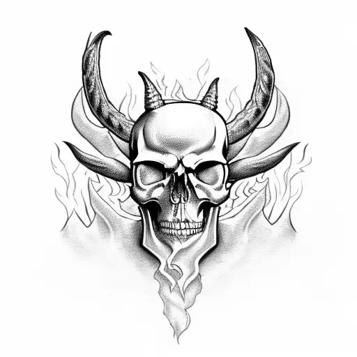Skull Whit Horns And Fire Around Them