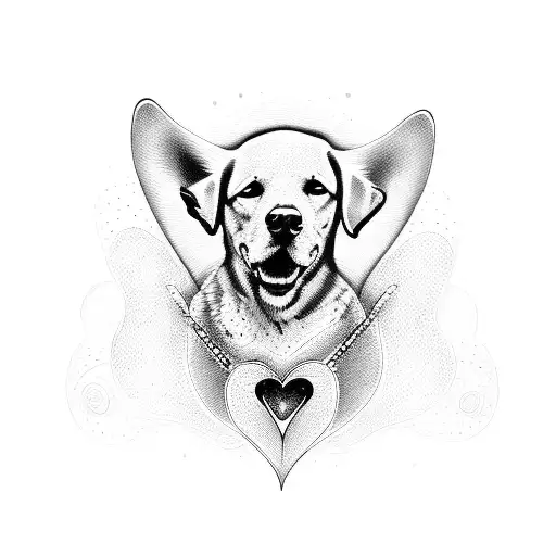 A Love Heart With A Dotwork Style And A Hidden Silhouette Of A Dog Inside